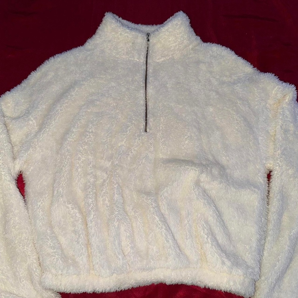 SHEIN Cream Fuzzy Crew Neck Sweater